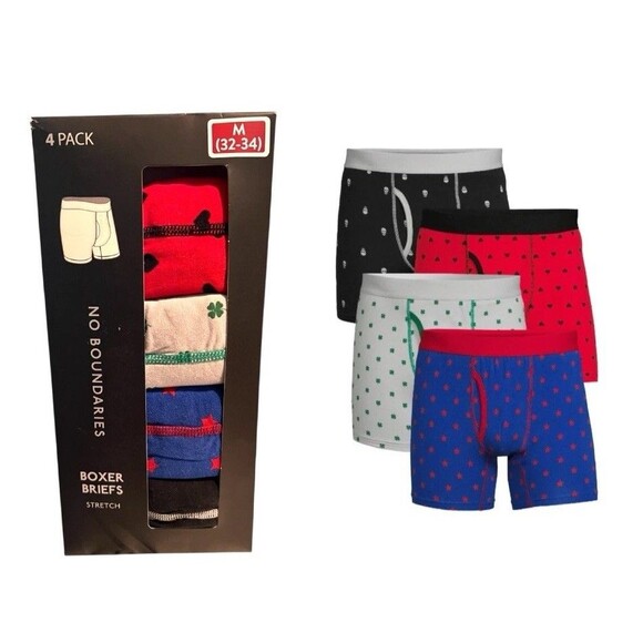 No Boundaries Men's Tag-Free All-Seasons 4-Pk Printed Boxer Briefs  Size M  NWT - Picture 1 of 8